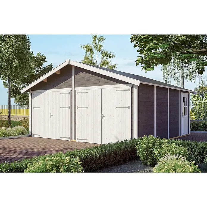 Skan Holz Garage Varberg 3 - B x T: 570 x 525 cm, Einfahrtshöhe: 198 cm, Schiefergrau - Stimmungsaufnahme