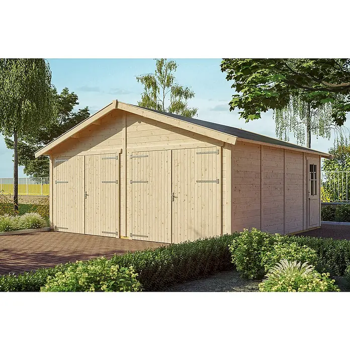 Skan Holz Garage Varberg 3 - B x T: 570 x 525 cm, Einfahrtshöhe: 198 cm, Natur - Stimmungsaufnahme