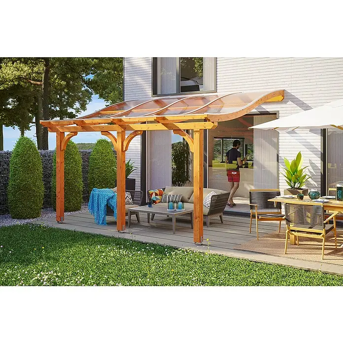 Skan Holz Terrassenüberdachung Venezia - L x T: 434 x 289 cm, Polycarbonat, Eiche Hell - Stimmungsaufnahme
