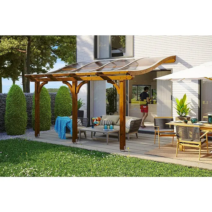 Skan Holz Terrassenüberdachung Venezia - L x T: 434 x 289 cm, Polycarbonat, Nussbaum - Stimmungsaufnahme
