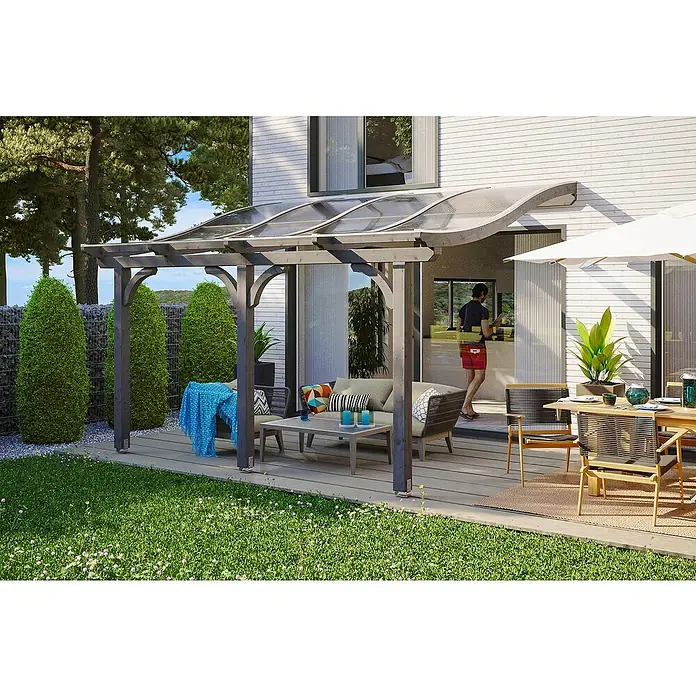 Skan Holz Terrassenüberdachung Venezia - L x T: 434 x 289 cm, Polycarbonat, Schiefergrau - Stimmungsaufnahme