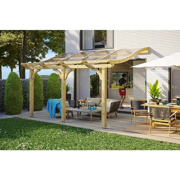 Skan Holz Terrassenüberdachung Venezia - L x T: 434 x 339 cm, Polycarbonat, Natur - Stimmungsaufnahme