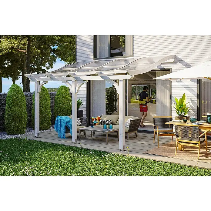 Skan Holz Terrassenüberdachung Venezia - L x T: 434 x 289 cm, Polycarbonat, Weiß - Stimmungsaufnahme