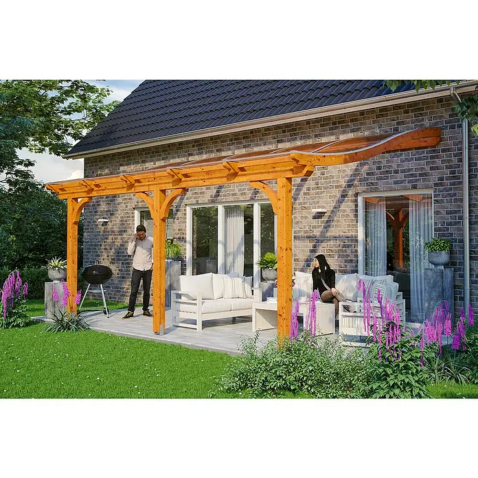 Skan Holz Terrassenüberdachung Venezia - L x T: 541 x 239 cm, Polycarbonat, Eiche Hell - Stimmungsaufnahme