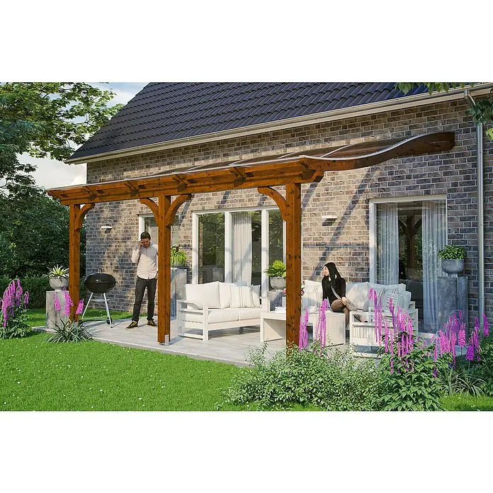 Skan Holz Terrassenüberdachung Venezia - L x T: 541 x 389 cm, Polycarbonat, Nussbaum - Stimmungsaufnahme
