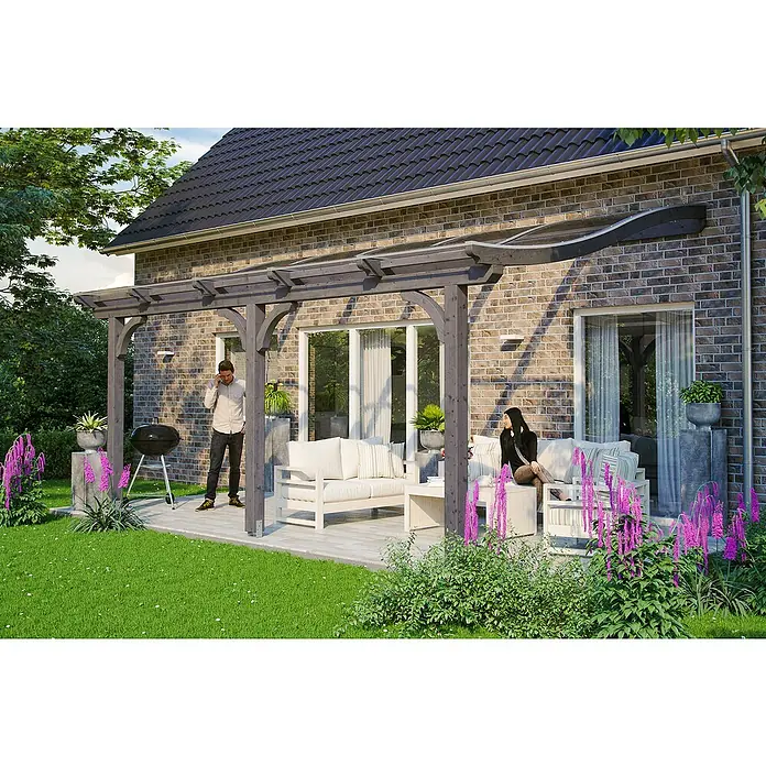 Skan Holz Terrassenüberdachung Venezia - L x T: 541 x 239 cm, Polycarbonat, Schiefergrau - Stimmungsaufnahme