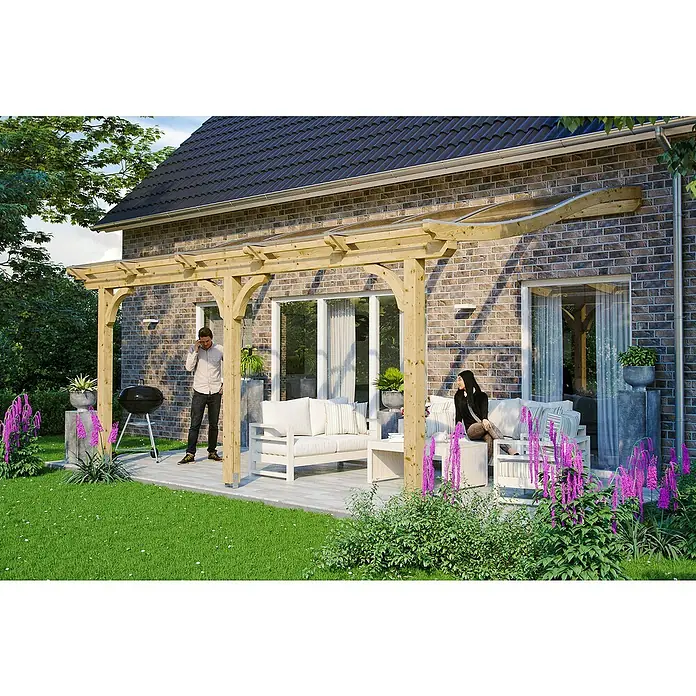 Skan Holz Terrassenüberdachung Venezia - L x T: 541 x 339 cm, Polycarbonat, Natur - Stimmungsaufnahme