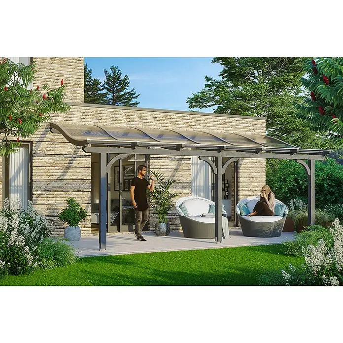 Skan Holz Terrassenüberdachung Venezia - L x T: 648 x 239 cm, Polycarbonat, Schiefergrau - Stimmungsaufnahme
