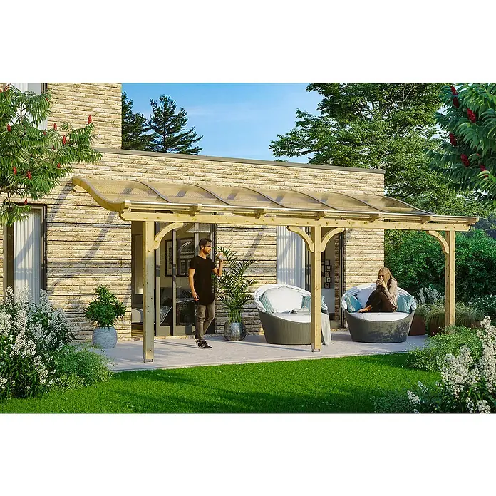 Skan Holz Terrassenüberdachung Venezia - L x T: 648 x 289 cm, Polycarbonat, Natur - Stimmungsaufnahme