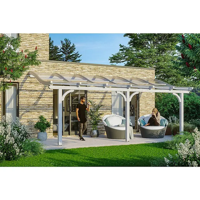 Skan Holz Terrassenüberdachung Venezia - L x T: 648 x 239 cm, Polycarbonat, Weiß - Stimmungsaufnahme