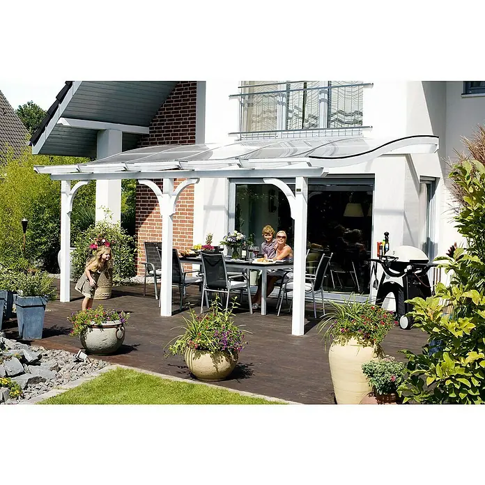 Skan Holz Terrassenüberdachung Venezia - L x T: 648 x 239 cm, Polycarbonat, Weiß - Stimmungsaufnahme
