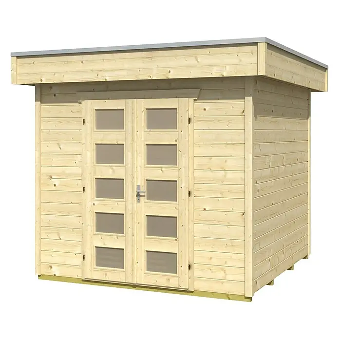 Skan Holz Gartenhaus Venlo 1 - B x T: 290 x 290 cm, Holz, 6,25 m², Wandstärke: 28 mm, Natur - Diagonale Ansicht