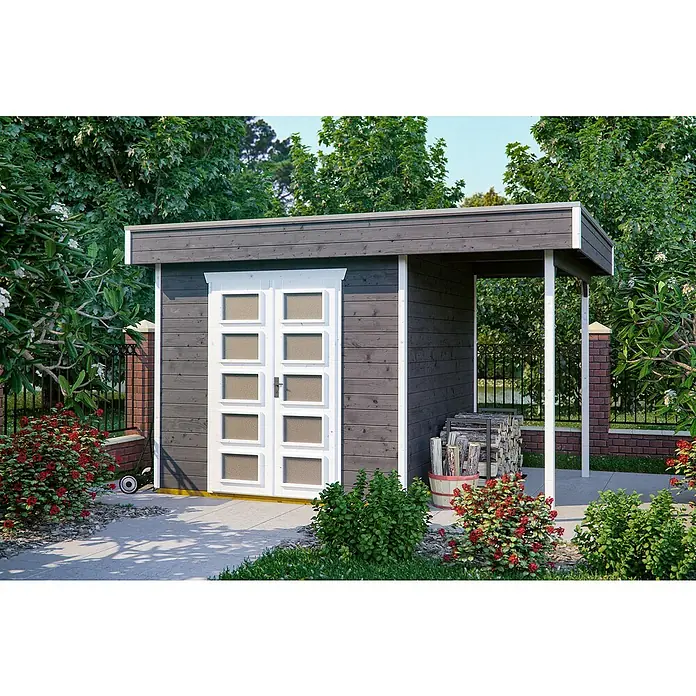 Skan Holz Gartenhaus Venlo 2 - B x T: 420 x 290 cm, Holz, 9,5 m², Schiefergrau - Stimmungsaufnahme
