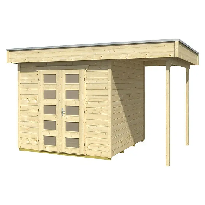 Skan Holz Gartenhaus Venlo 2 - B x T: 420 x 290 cm, Holz, 9,5 m², Natur - Diagonale Ansicht
