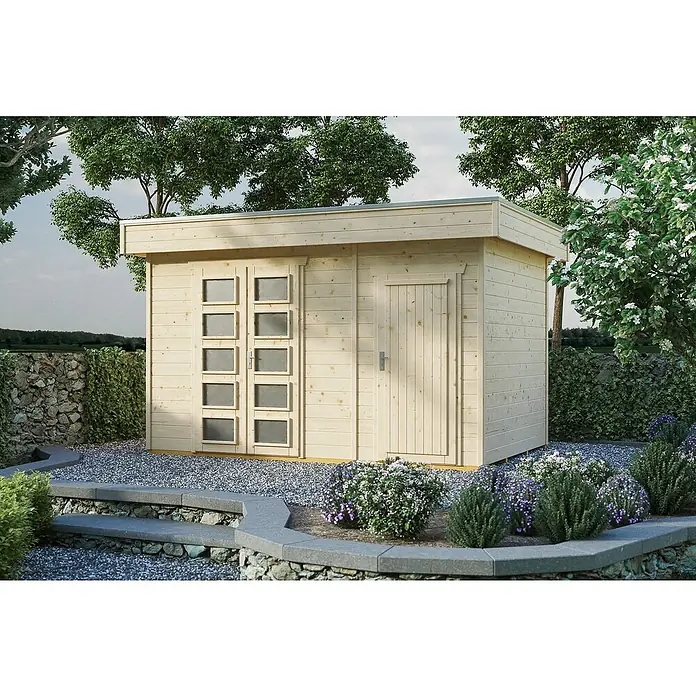 Skan Holz Gartenhaus Venlo 3 - B x T: 420 x 290 cm, Holz, 9,5 m², Wandstärke: 28 mm, Natur - Stimmungsaufnahme