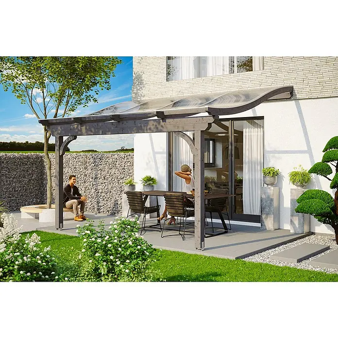 Skan Holz Terrassenüberdachung Verona - L x T: 434 x 289 cm, Fichtenholz, Schiefergrau - Stimmungsaufnahme