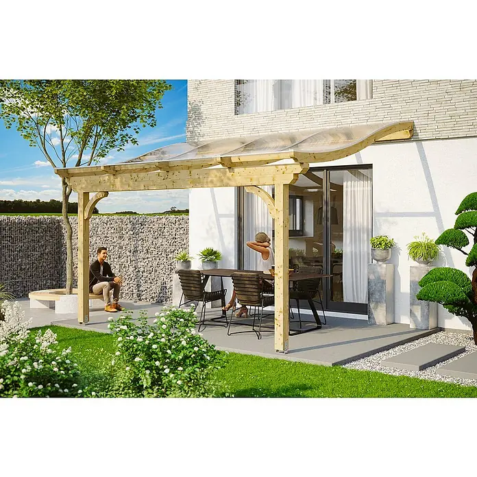 Skan Holz Terrassenüberdachung Verona - L x T: 434 x 289 cm, Fichtenholz, Natur - Stimmungsaufnahme