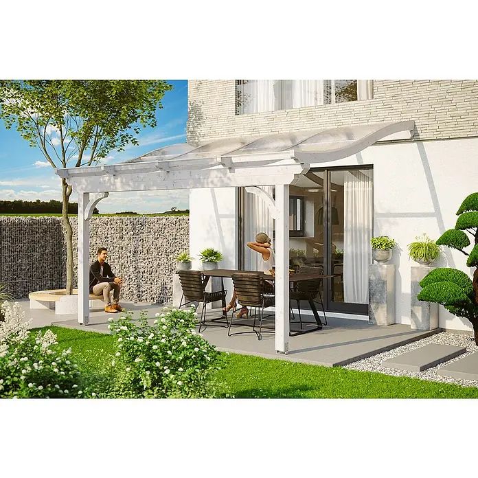 Skan Holz Terrassenüberdachung Verona - L x T: 434 x 339 cm, Fichtenholz, Weiß - Stimmungsaufnahme