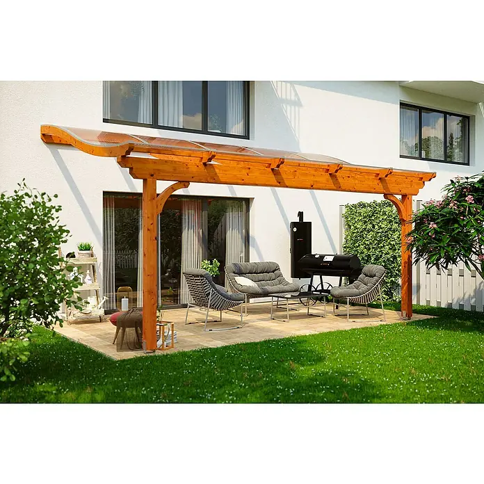 Skan Holz Terrassenüberdachung Verona - B x T: 541 x 289 cm, Fichtenholz, Eiche Hell - Stimmungsaufnahme