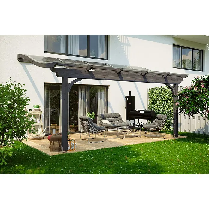Skan Holz Terrassenüberdachung Verona - B x T: 541 x 389 cm, Fichtenholz, Schiefergrau - Stimmungsaufnahme