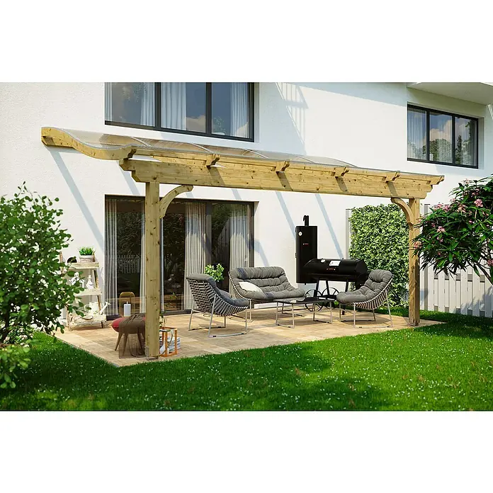 Skan Holz Terrassenüberdachung Verona - B x T: 541 x 339 cm, Fichtenholz, Natur - Stimmungsaufnahme