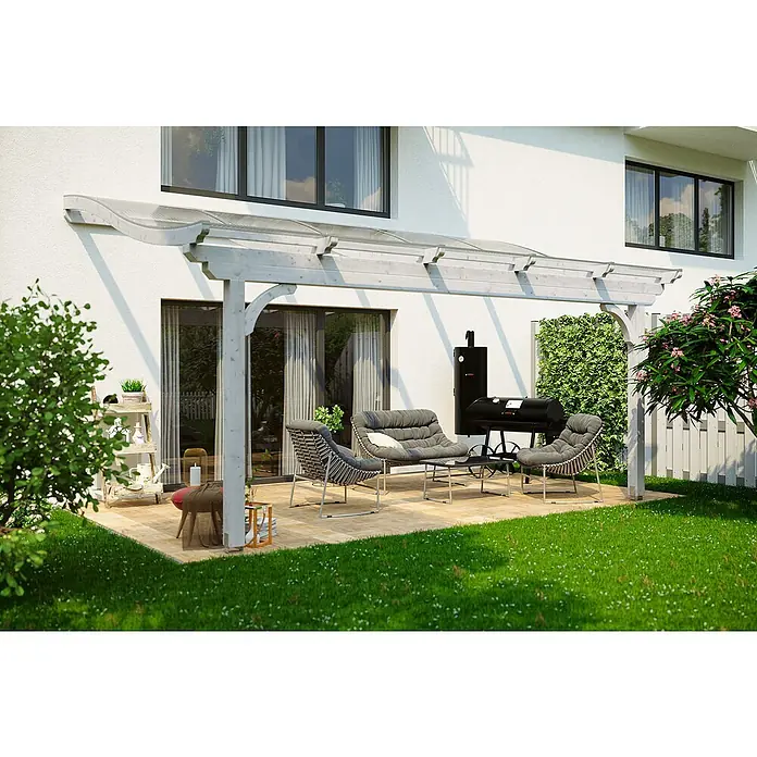 Skan Holz Terrassenüberdachung Verona - B x T: 541 x 339 cm, Fichtenholz, Weiß - Stimmungsaufnahme