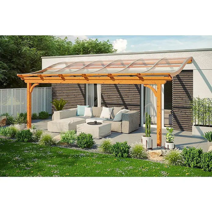 Skan Holz Terrassenüberdachung Verona - B x T: 648 x 239 cm, Fichtenholz, Eiche Hell - Stimmungsaufnahme