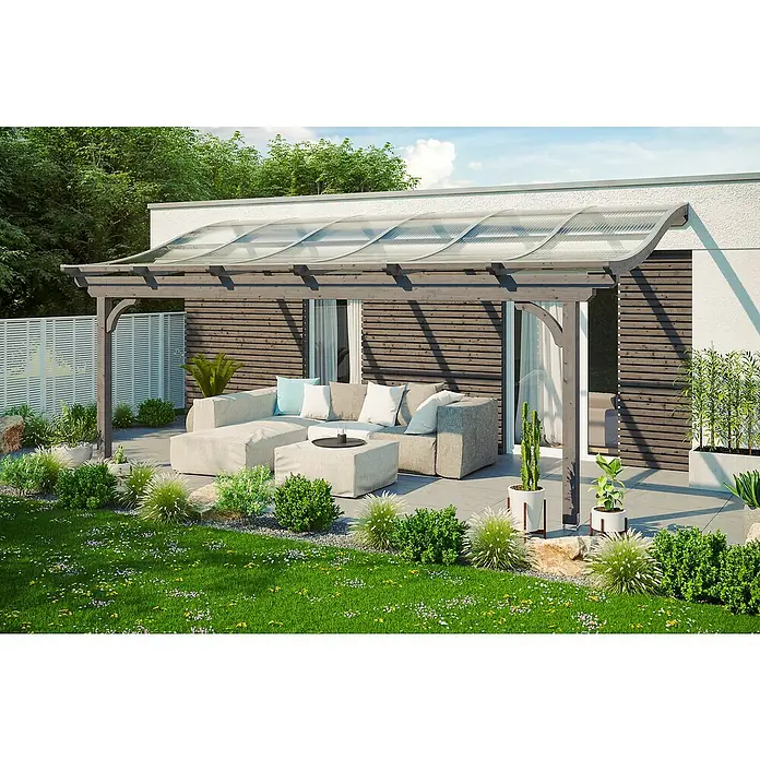 Skan Holz Terrassenüberdachung Verona - B x T: 648 x 239 cm, Fichtenholz, Schiefergrau - Stimmungsaufnahme