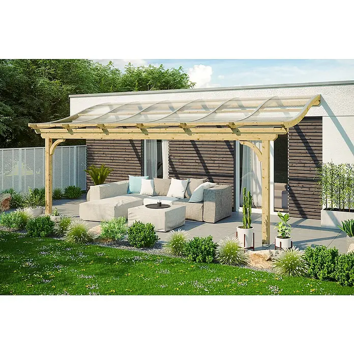 Skan Holz Terrassenüberdachung Verona - B x T: 648 x 289 cm, Fichtenholz, Natur - Stimmungsaufnahme