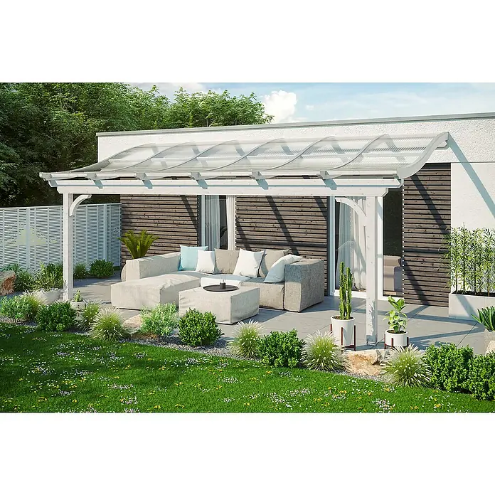 Skan Holz Terrassenüberdachung Verona - B x T: 648 x 239 cm, Fichtenholz, Weiß - Stimmungsaufnahme