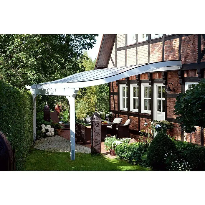 Skan Holz Terrassenüberdachung Verona - B x T: 541 x 339 cm, Fichtenholz, Weiß - Stimmungsaufnahme