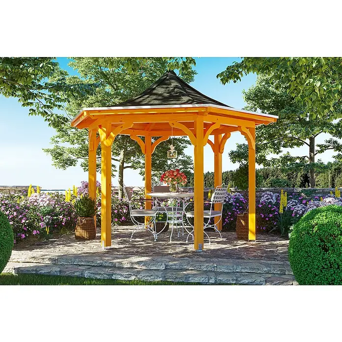 Skan Holz Pavillon Versailles - L x B: 360 x 418 cm, Eiche Hell - Stimmungsaufnahme