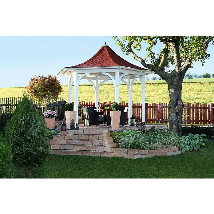 Skan Holz Pavillon Versailles - L x B: 360 x 418 cm, Nussbaum - Stimmungsaufnahme