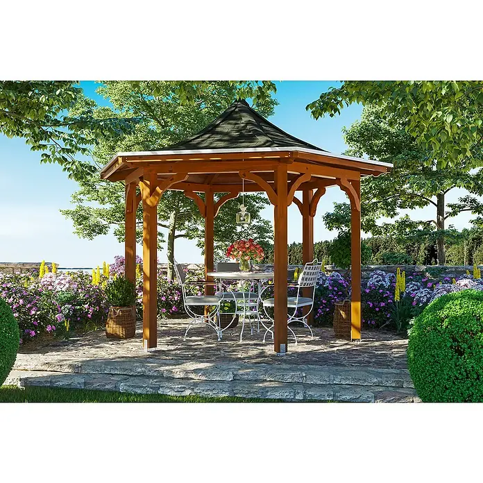 Skan Holz Pavillon Versailles - L x B: 360 x 418 cm, Nussbaum - Stimmungsaufnahme