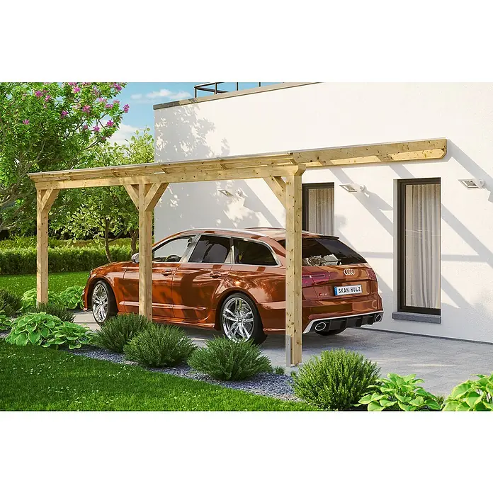 Skan Holz Carport Vogtland - L x B: 541 x 300 cm, Einfahrtshöhe: 213 cm, Natur - Anwendungsbeispiel