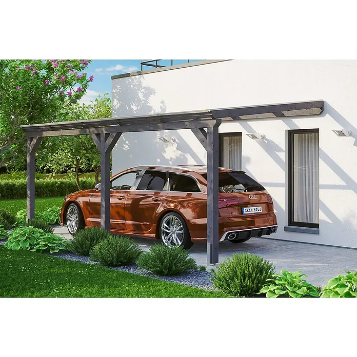 Skan Holz Carport Vogtland - L x B: 541 x 300 cm, Einfahrtshöhe: 213 cm, Schiefergrau - Anwendungsbeispiel