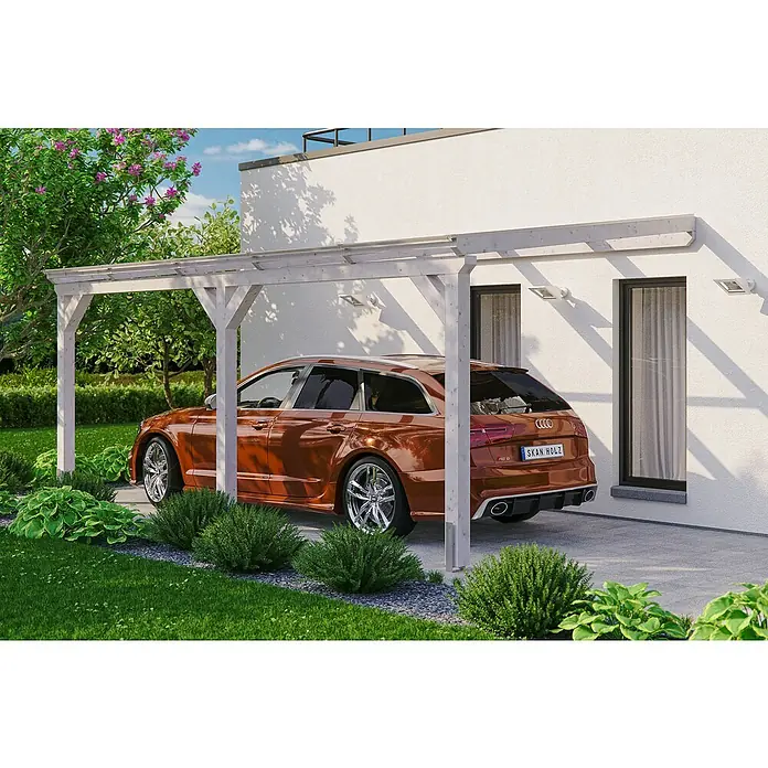 Skan Holz Carport Vogtland - L x B: 541 x 300 cm, Einfahrtshöhe: 213 cm, Weiß - Anwendungsbeispiel