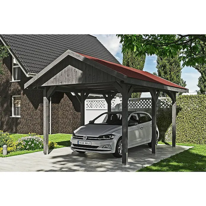 Skan Holz Carport Wallgau - L x B: 500 x 380 cm, Einfahrtshöhe: 215 cm, Schiefergrau - Anwendungsbeispiel