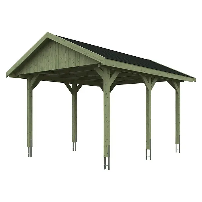 Skan Holz Carport Wallgau - L x B: 500 x 380 cm, Einfahrtshöhe: 215 cm, Farbe Dach: Schwarz - Diagonale Ansicht