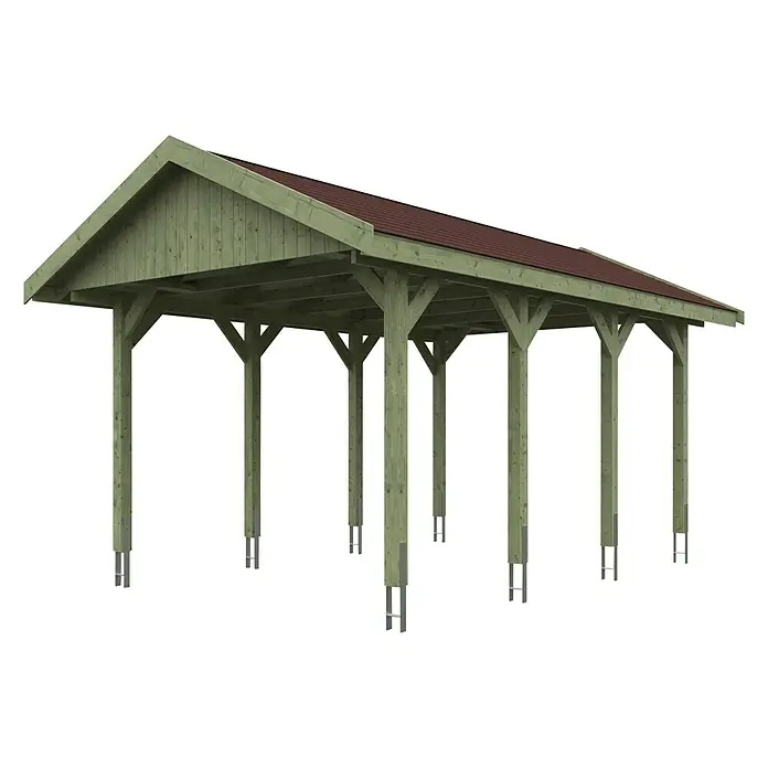 Skan Holz Carport Wallgau - L x B: 600 x 380 cm, Einfahrtshöhe: 215 cm, Farbe Dach: Rot - Diagonale Ansicht