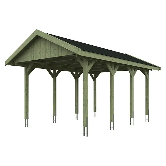 Skan Holz Carport Wallgau - L x B: 600 x 380 cm, Einfahrtshöhe: 215 cm, Farbe Dach: Schwarz - Diagonale Ansicht