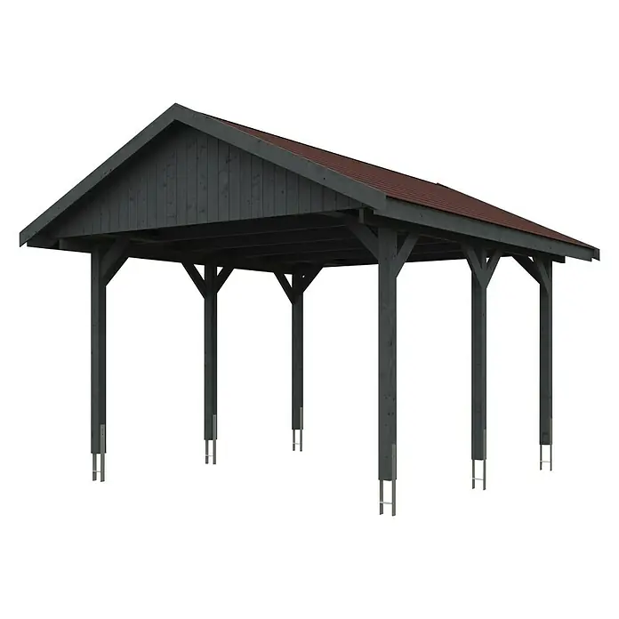 Skan Holz Carport Wallgau - L x B: 500 x 430 cm, Einfahrtshöhe: 215 cm, Schiefergrau - Diagonale Ansicht