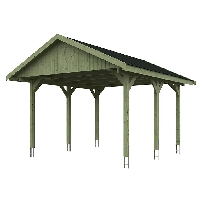Skan Holz Carport Wallgau - L x B: 500 x 430 cm, Einfahrtshöhe: 215 cm, Farbe Dach: Schwarz - Diagonale Ansicht