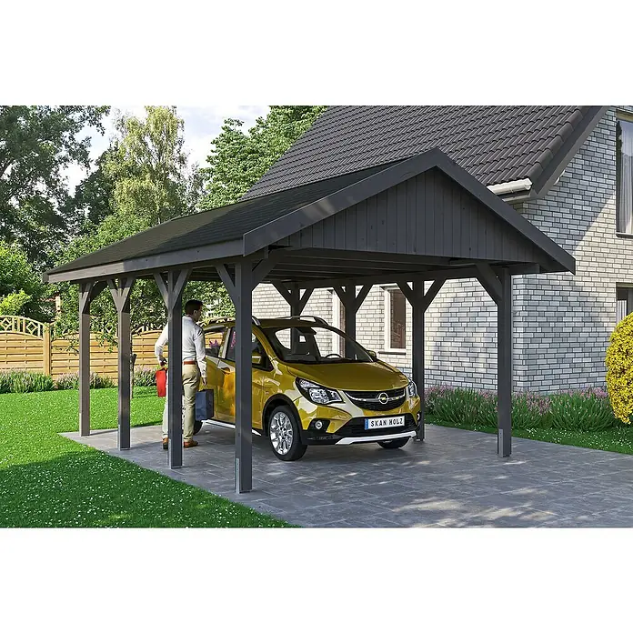 Skan Holz Carport Wallgau - L x B: 600 x 430 cm, Einfahrtshöhe: 215 cm - Stimmungsaufnahme