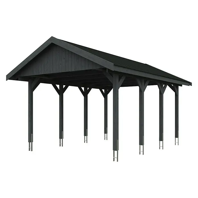 Skan Holz Carport Wallgau - L x B: 600 x 430 cm, Einfahrtshöhe: 215 cm - Diagonale Ansicht