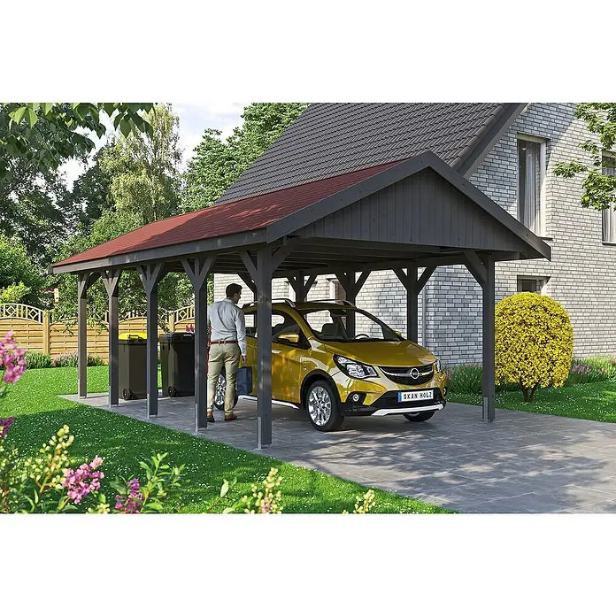 Skan Holz Carport Wallgau - L x B: 750 x 430 cm, Einfahrtshöhe: 215 cm, Schiefergrau - Stimmungsaufnahme