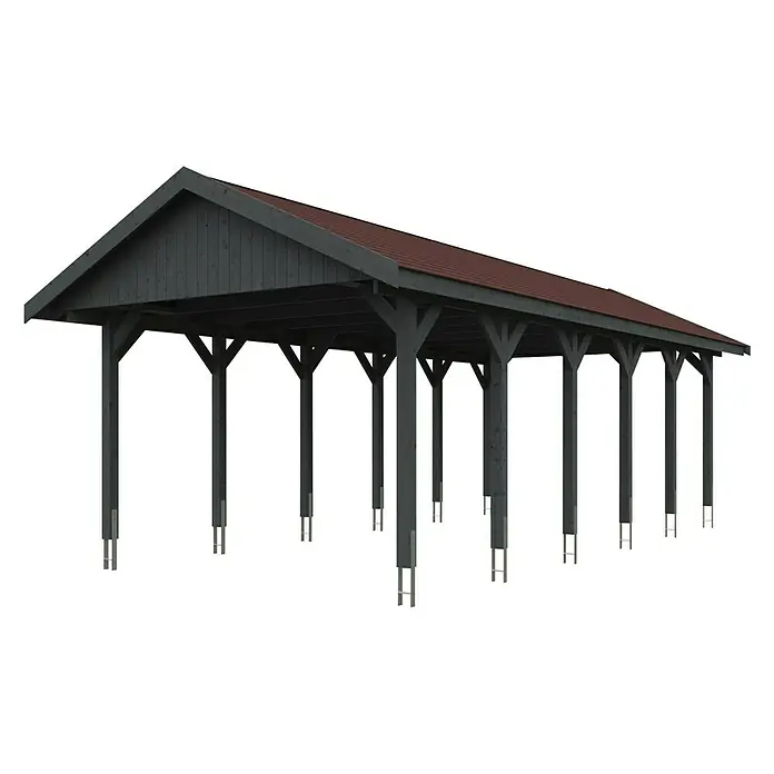 Skan Holz Carport Wallgau - L x B: 900 x 430 cm, Einfahrtshöhe: 215 cm, Schiefergrau - Diagonale Ansicht