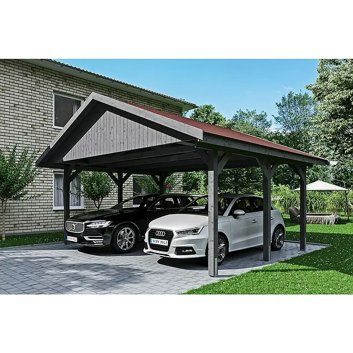 Skan Holz Doppelcarport Wallgau - L x B: 500 x 620 cm, Einfahrtshöhe: 215 cm, Schiefergrau - Anwendungsbeispiel