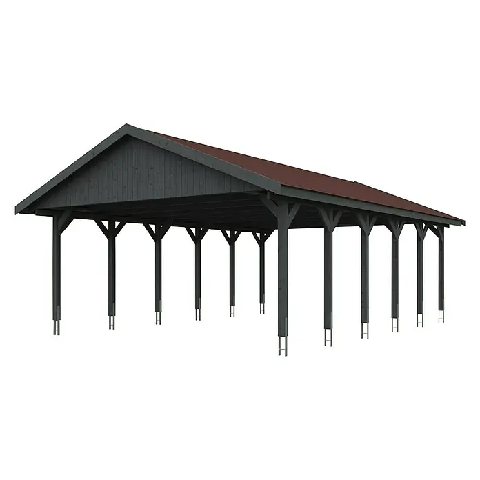 Skan Holz Doppelcarport Wallgau - L x B: 900 x 620 cm, Einfahrtshöhe: 215 cm, Schiefergrau - Diagonale Ansicht