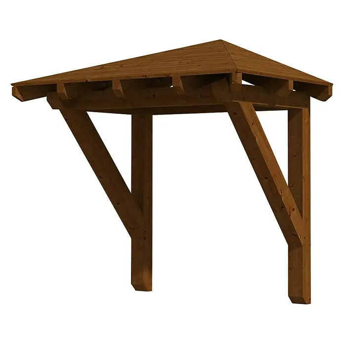 Skan Holz Vordach Wesel 1 - L x T: 188 cm x 126 cm, Nussbaum - Diagonale Ansicht